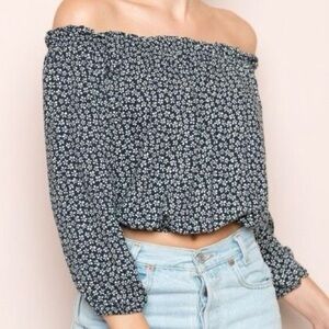 Brandy Melville Navy Floral Off The Shoulder Top!